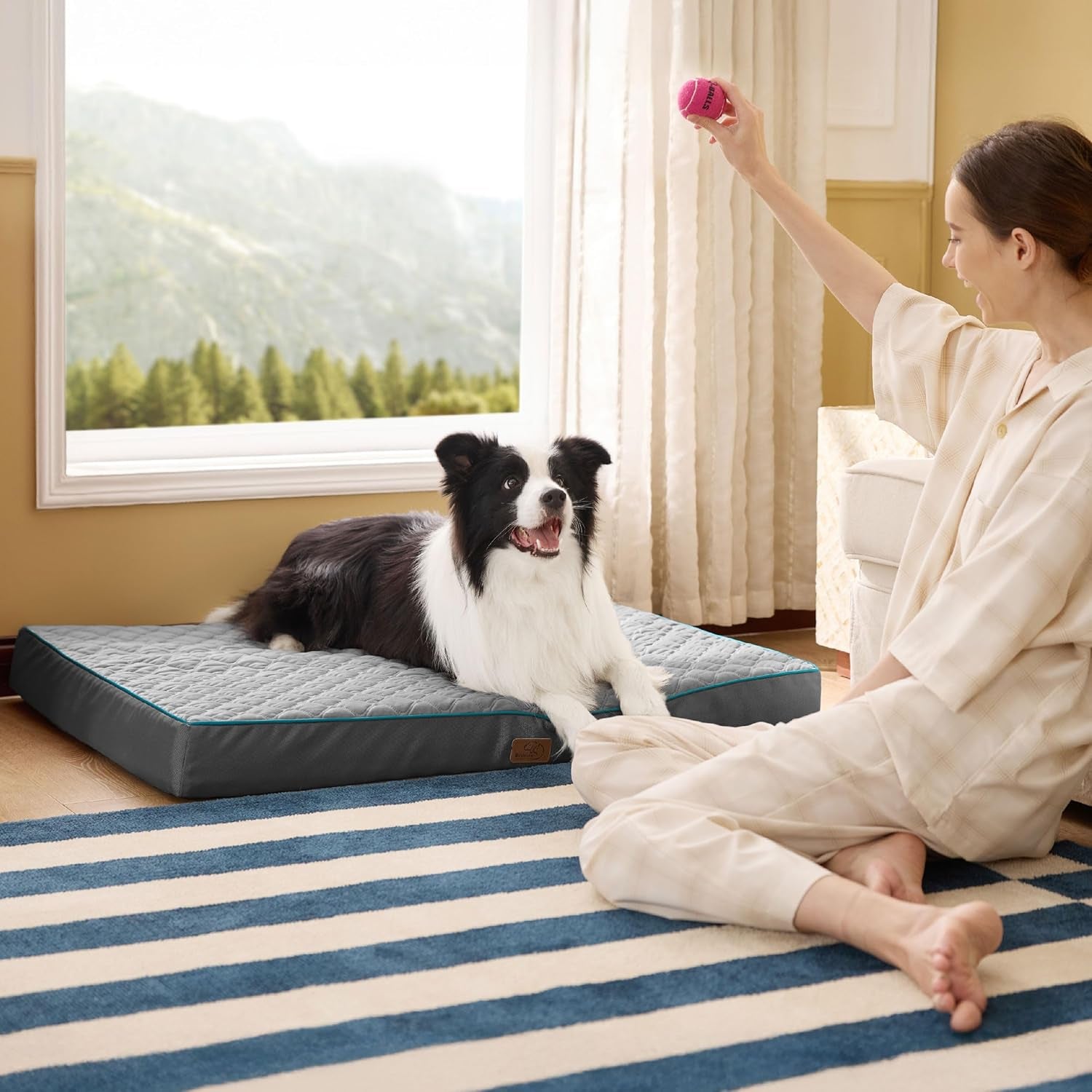 Orthopedic Dog Bed Large Sized Dog - Memory Foam Pet Mattress with Removable Washable Cover and Egg Crate Foam, Thick Flat Suitable for Pet up to 65 Lbs, 36X27X3.5 Inches, Grey