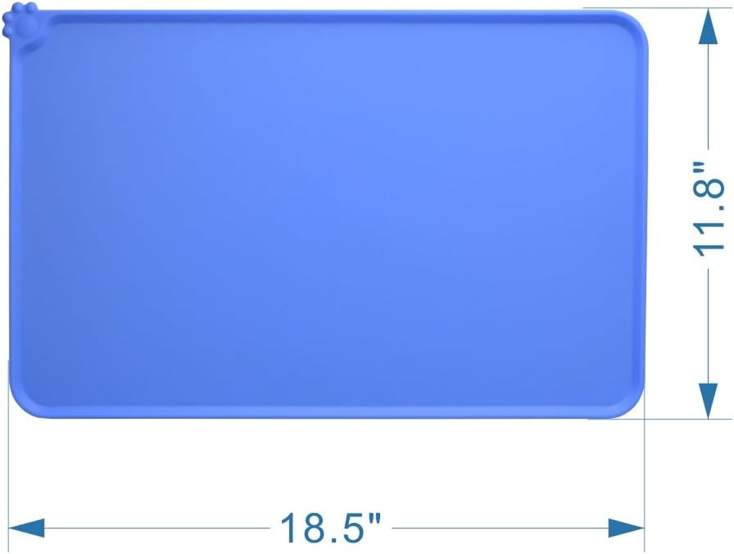 Dog Food Mat, Silicone Dog Cat Bowl Mat, Non Slip Pet Feeding Mat Waterproof Dog Placemat for Small Animals (18.5"X11.8", Blue)