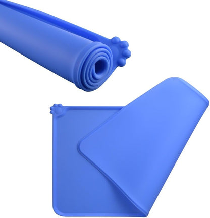 Dog Food Mat, Silicone Dog Cat Bowl Mat, Non Slip Pet Feeding Mat Waterproof Dog Placemat for Small Animals (18.5"X11.8", Blue)