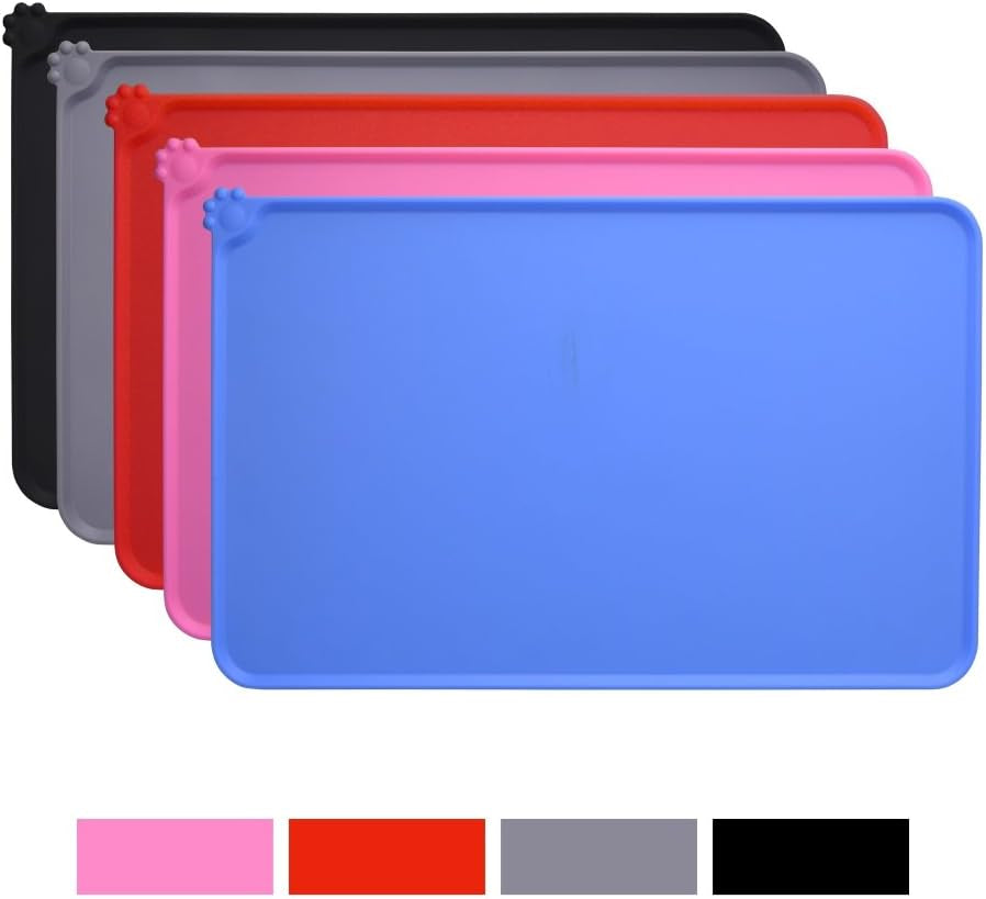 Dog Food Mat, Silicone Dog Cat Bowl Mat, Non Slip Pet Feeding Mat Waterproof Dog Placemat for Small Animals (18.5"X11.8", Blue)