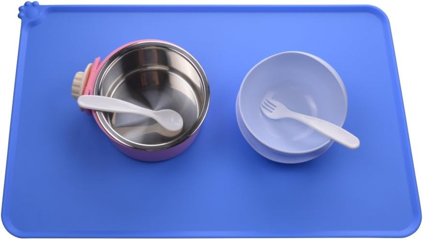 Dog Food Mat, Silicone Dog Cat Bowl Mat, Non Slip Pet Feeding Mat Waterproof Dog Placemat for Small Animals (18.5"X11.8", Blue)