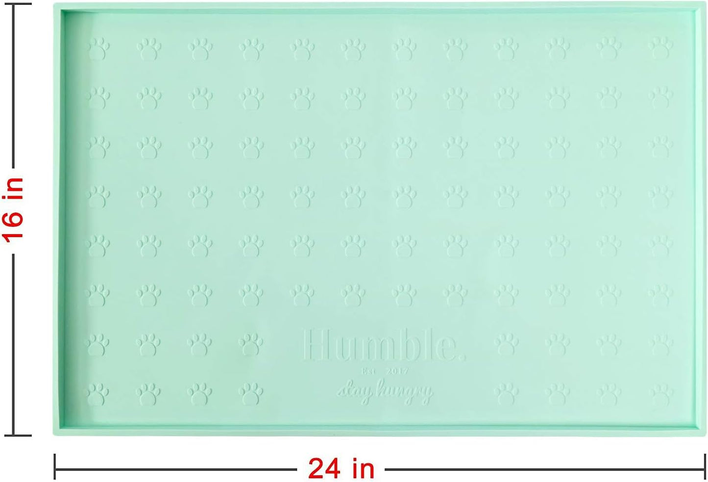 Food Mat Feeding Tray - Non-Slip, Anti-Spill, Raised Dog Food Bowl Mat, Easy Clean Waterproof - Premium Quality Silicone - Perfect for Dogs and Cats, 24"X16" (Cool Mint)