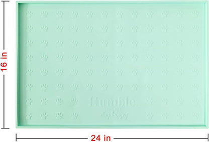 Food Mat Feeding Tray - Non-Slip, Anti-Spill, Raised Dog Food Bowl Mat, Easy Clean Waterproof - Premium Quality Silicone - Perfect for Dogs and Cats, 24"X16" (Cool Mint)