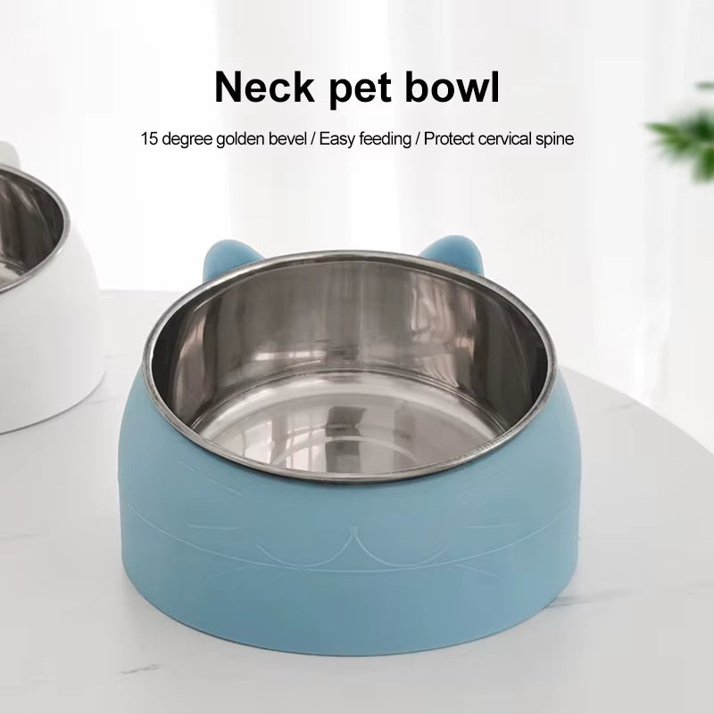 1Pc Stainless Steel Cat Lovely Creative Inclined Kitten Puppy Food Feeding Bowls Cats Drinking Feeder Pet Dogs Cats Feeder