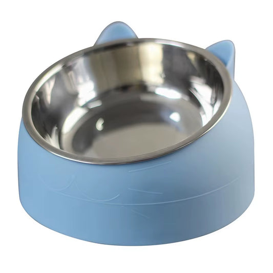 1Pc Stainless Steel Cat Lovely Creative Inclined Kitten Puppy Food Feeding Bowls Cats Drinking Feeder Pet Dogs Cats Feeder