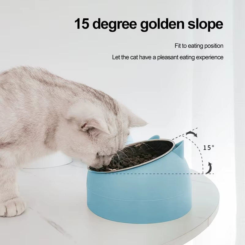 1Pc Stainless Steel Cat Lovely Creative Inclined Kitten Puppy Food Feeding Bowls Cats Drinking Feeder Pet Dogs Cats Feeder